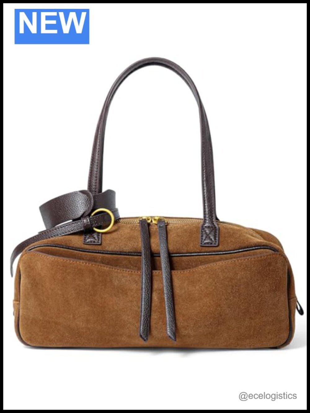 Genuine Suede Leather Bowler Shoulder Bag for Women, Soft East West Handbag